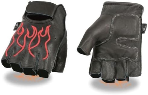 Guantes de moto para hombre, color negro, rojo y negro, duradero, para bicicleta, sin dedos