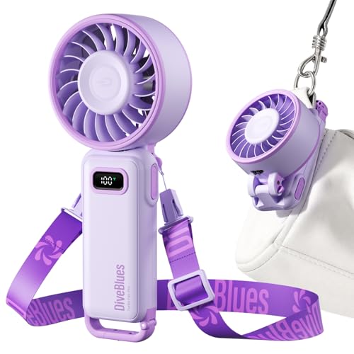 Diveblues - Ventilador Portátil de Mano Plegable con Batería - para Mano, Escritorio y Cuello - 100 Velocidades Ajustables y hasta 12h de Autonomía - Ideal para Viajar, Playa, Camping y Oficina