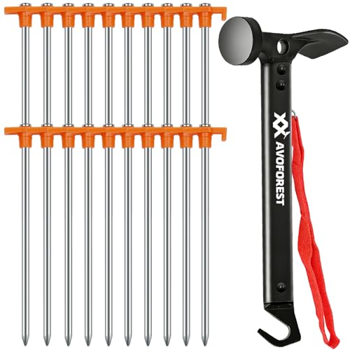 20 Pcs Tent Stakes with Camping Hammers,Avoforest 7.1 Inch Non-Rust