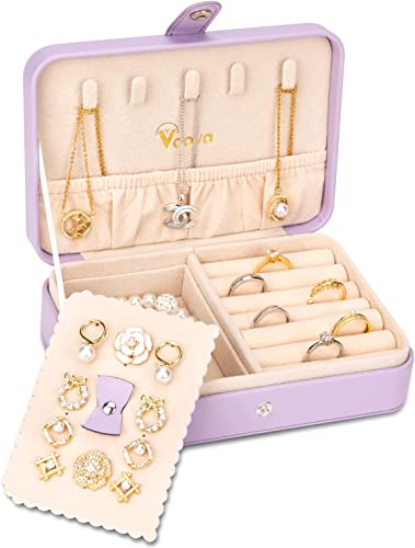 BPILOT Caja De Joyas Joyero De Madera Para Niñas Con 3 Cajones Extraíbles Y Joyero Con Ventana De Vidrio Transparente, Estampado De Hortensias Joyero Para Mujer