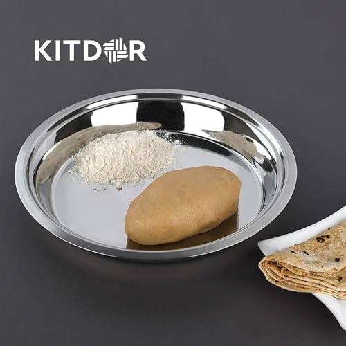 Image of 40cm Stainless Steel Atta Parat for Dough Kneading (Extra Large) | Multipurpose Mixing Parat for Serving, Mixing & Storing | Dough Bowl for Kitchen and Organizing Veggies (Diameter- 40 cm)