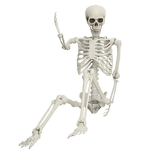5.4ft/165cm Halloween Skeleton Posable Plastic Skeletons Full Body Bones with Movable Joints Pirate Styling Halloween Pose Skeletons Prop for Spooky Party Decoration (White)