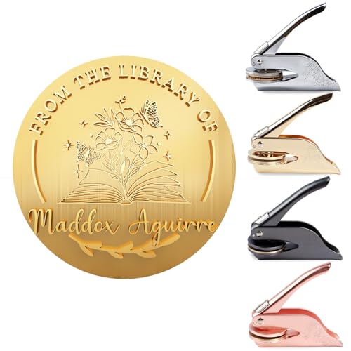 Custom Book Embosser Personalized Stamp | Floral Book Stamp | from The Library of Stamp | Personal Library Stamp | Teacher Stamp | Custom Embosser for Books Paper Journals Documents | Book Lover Gift