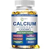 Calcium Supplements for Women - Calcium 1200 mg with Vitamin D3 & K2 - High Absorption Extra Strength Calcium Citrate for Bone Health, Strength, Density, Muscle, Heart Support - Slow Release, Non-GMO