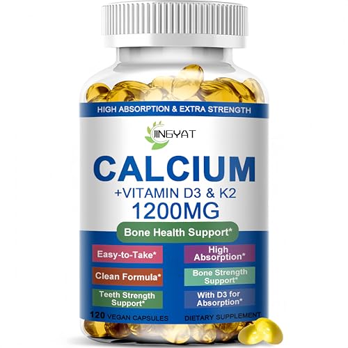 Calcium Supplements for Women - Calcium 1200 mg with Vitamin D3 & K2 - High Absorption Extra Strength Calcium Citrate for Bone Health, Strength, Density, Muscle, Heart Support - Slow Release, Non-GMO