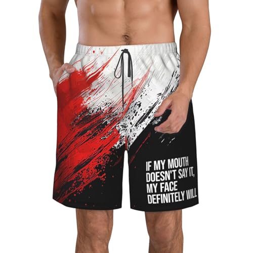 NAFSKL Board Shorts If My Mouth Doesn't Say It My Face Definitely Will Mens Swim Trunks Beach Swim Shorts with Pockets