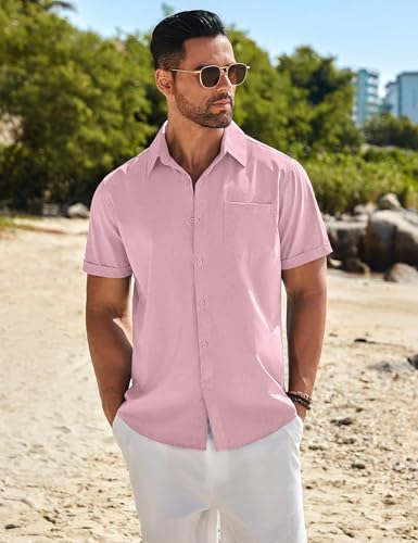 COOFANDY Men's Casual Button Down Shirts Short Sleeve Beach Summer Shirt Vacation Wedding Shirts with Pocket2