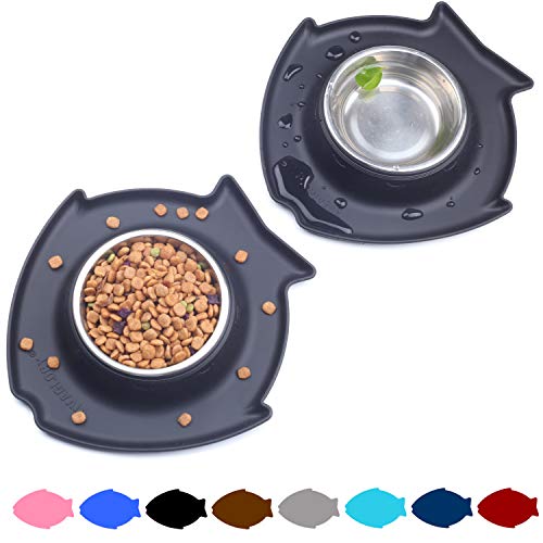 VIVAGLORY Cat Bowls, 2 Pack Puppy Bowl for Food and Water, Stainless Steel Spill Proof Dog Feeding Station, Black