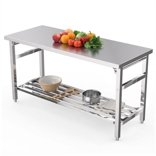 Commercial Stainless Steel Folding Table with Adjustable Shelf