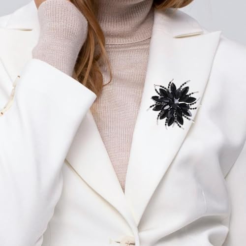 Image of Sparkling Crystal Flower Brooch Pins for Women Dainty Rhinestone Flower Shape Brooch Pin Suit Scarf Hats Decoration Wedding Jewelry