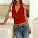 Women Wrap Halter Tank Top Sexy Sleeveless Plunge V Neck Open Back Cinched Waist Crop Top Y2K Going Out Cami Vest (Red, M)