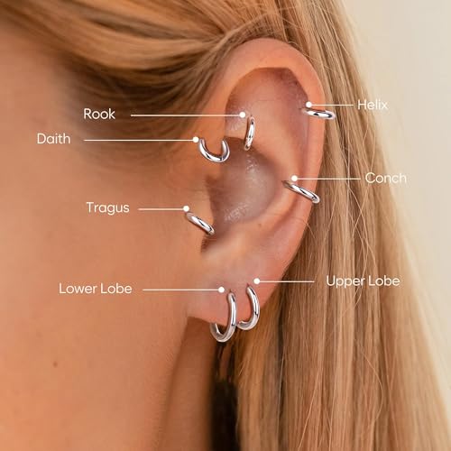 Small Gold Silver Hoop Earrings for Women Men,Hypoallergenic 316L Surgical Stainless Steel Earrings for Sensitive Ears,Cute Cartilage Helix Tiny Huggie Hoops Earring Set for Multiple Piercing Jewelry Gift4