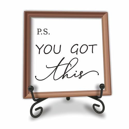 P.S. You Got This Wood Sign Table Decor - Motivational Wooden Plaque With Black Metal Support, Home Office Desk Shelf Tabletop Decoration, Gift For Women Men (4 x 4 Inches no frame)- C03