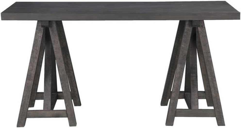 Beaumont Lane Solid Wood Writing Desk, 62 in, Pine Solids and Veneers, Weathered Charcoal Finish, Double Pedestal Base, Rustic European Style Home Office Desk with Felt-Lined Drawers