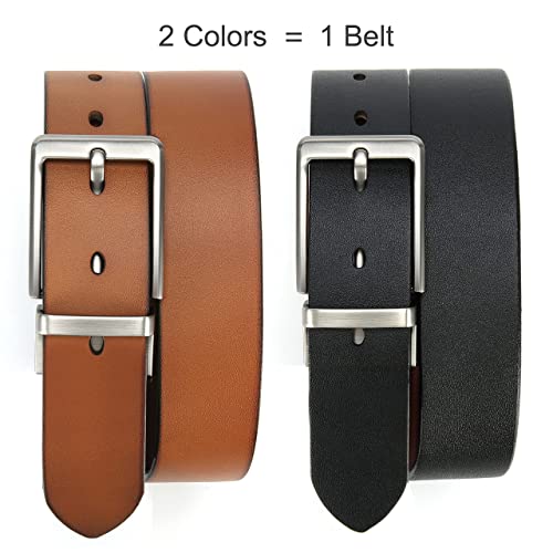 Image of Chaoren Leather Ratchet Belt 2 Pack Dress with Click Sliding Buckle 1 3 /8 inch in Gift Set Box - Adjustable Trim to Fit