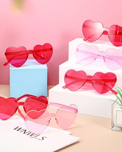 Image of Colzzy 16 Pair Heart Shaped Sunglasses Bulk Witch Birthday Party Sunglasses Candy Color Eyewear for Party Women(Rose Red, Pink)