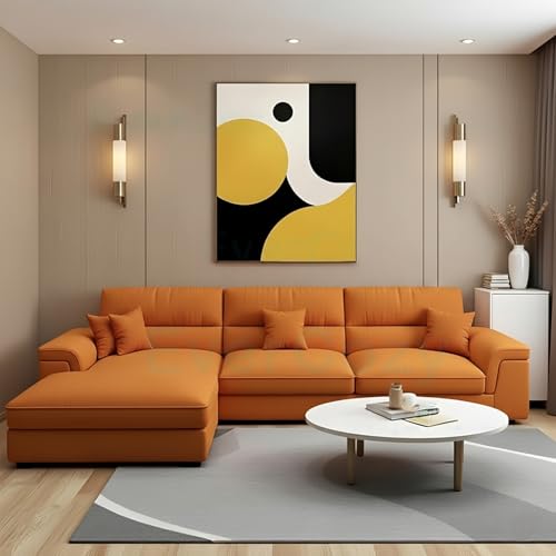 Image of Italino 4 Seater Luxurious L Shape Fabric Sofa Set (Left Side Lounger, Orange) | 3 to 4 Person Wooden Corner Sofa Couch for Living Room Bedroom Home Hall Furniture