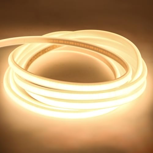 pcningled 2M LED Strip COB IP67 Waterproof cuttable Light AC 220V 320 LEDs/m Super Bright Flexible with UK Plug 3000K (Warm White, 2M)
