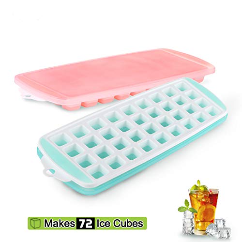 Ice Cube Trays with Lid - Silicone Ice Cube Molds, 2 Pack Easy-Release