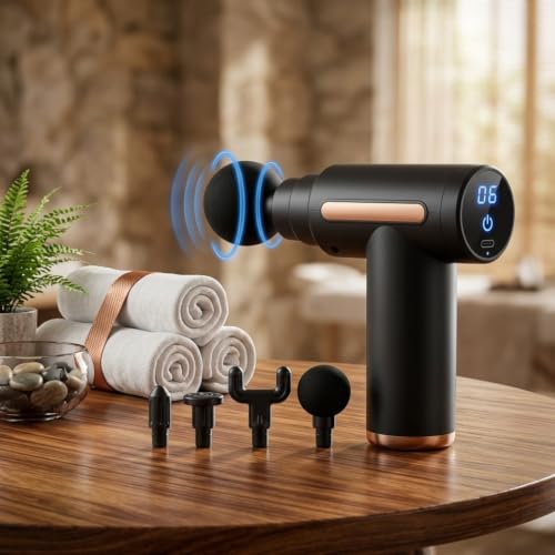 Image of Massage Gun Deep Tissue, Muscle Percussion Massager with 30 Speeds Quiet Hand Massagers with LCD Touch Screen Heads for Shoulder Body Back Relaxation