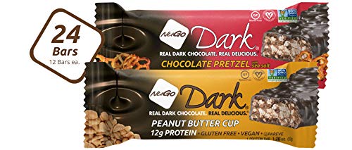 NuGo Dark Variety - Pretzel and Sea Salt 12 bars & Peanut Butter Cup 12 bars, Vegan, 200 Calorie, Gluten Free, 24 ct Variety
