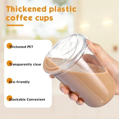 POLCANUR 50 Pack 16oz Clear Plastic Cups with Sip Lids,Disposable — view 7