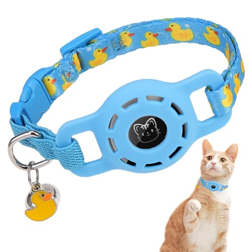 BINGPET 猫 首輪 airtag ベル付き ペット 調節可能 エアタグ 追跡装置 Airtag対応 安全 セーフティバックル かわいい 紛失防止 子猫 子犬 鈴 可愛い首飾り 鈴つき (ダック ブルー)