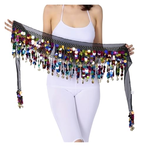 Belly Dance Sequined Waist Chain with Copper Coins,Tassel Belt for Dance Outfits and Performances