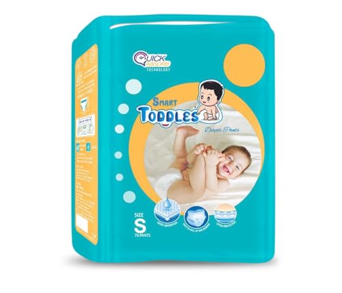 SMART TODDLES - Baby Diaper Pants 78 (Size-Small) With Quick Absorption Technology and Extra Protection | Easy to Pull Up and Remove (White, S, 78, count)