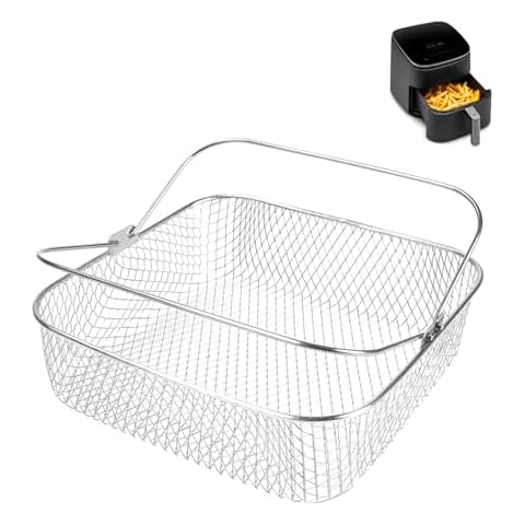 Square Air Fryer Basket for 5.8QT 6QT COSORI Air Fryer Accessories, 304 Stainless Steel Mesh Basket for 6QT Instant Vortex Air Fryer Accessories,Basket with Handle for Instant Vortex Plus,Phillips XXL Cover