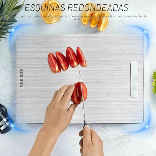 Miniatura 5 de 2 Piezas Tabla De Cortar De Titanio Y Acero Inoxidable 304, Doble Cara De Grado Alimenticio Para Cocina, Carne, Verduras Y Frutas