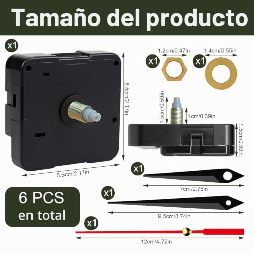 Miniatura 2 de Mecanismo Reloj De Pared, Maquinaria Reloj Pared, Movimiento Cuarzo Silencioso Con Agujas Cortas, Repuesto Para Relojes Diy, Kit Reparación Con Eje 16mm Para Sustitución Y Montaje Manual Artesanía
