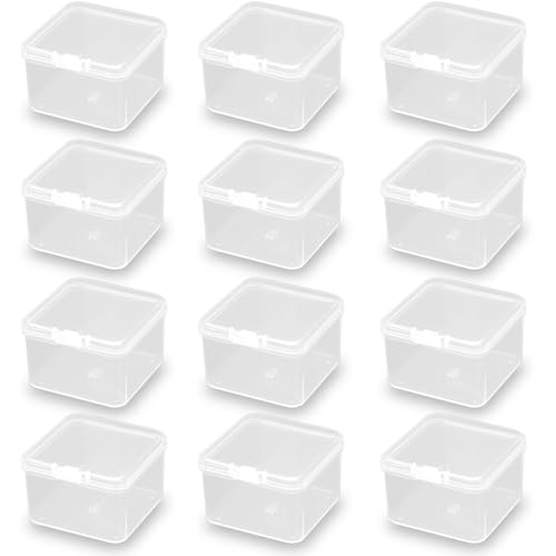 Image of 24 Pieces Square Empty Mini Clear Plastic Storage Containers (2.48 x 2.48 x 1.58 inch) with Lids for Tiny Items and Other Craft Projects