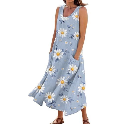 Plus Size Cotton Linen Summer Dresses for Curvy Women 2025 Sleeveless Maxi Vacation Beach Sundresses with Pockets