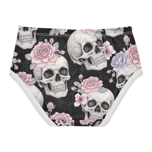 Skulls Pink Purple Flowers Cotton Toddler Underwear, Cotton Underwear Girls, 2T–8 Years2