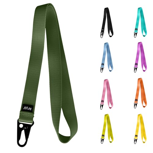 FFIVE - Lanyard nylon real - colgar cuello llaves telefono movil tarjeta identificacion cartera reforzado carabiner lanyard (VERDE MILITAR)