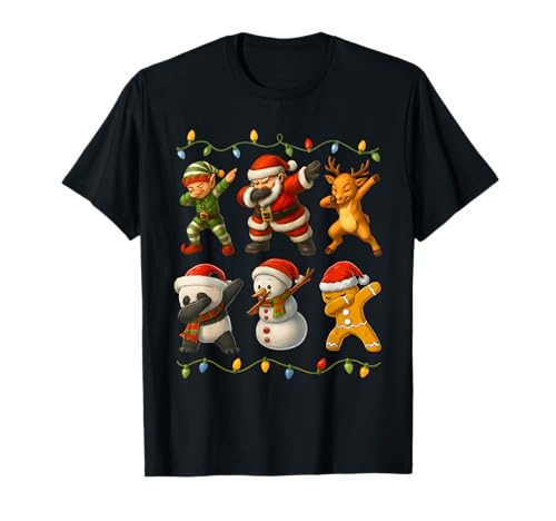Dabbing Santa Elf Panda Friends Christmas Boys Girls Xmas T-Shirt