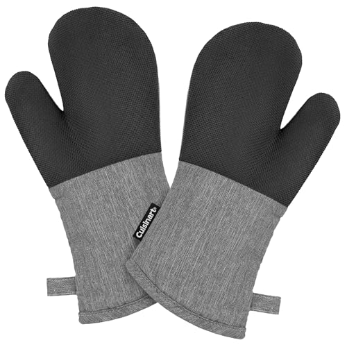 Image of Cuisinart Chambray Kitchen Oven Mitts, Heat-Resistant, 2-Pack, 7 inchx13 inch | Non-slip neoprene palm grips up to 350F, long cuff shields forearms, hang loop for storage, handles cast iron and grilling