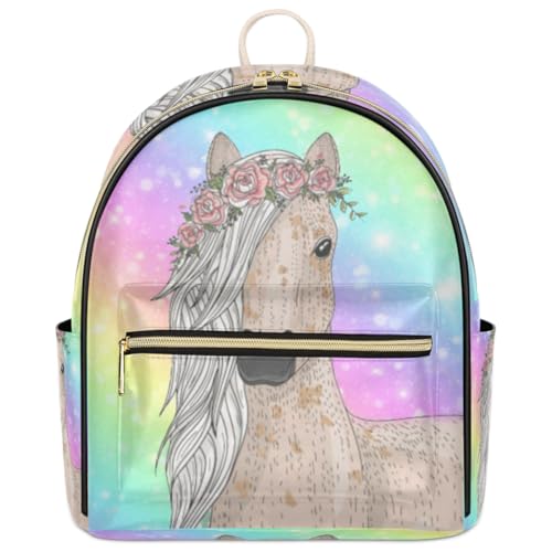 Sac à dos en cuir imprimé cheval galaxie design original et compact 9L