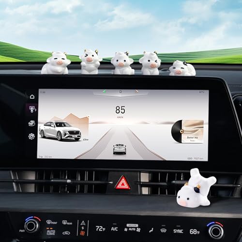 6Pcs Cute Cow Car Rearview Ornaments - Vehicle Rear View Mirror/Dashboard/Touchscreen Top Funny Adorable Mini Cows Decor Set, Cars Interior Accessories for Women Men（ White） - Thumbnail 6