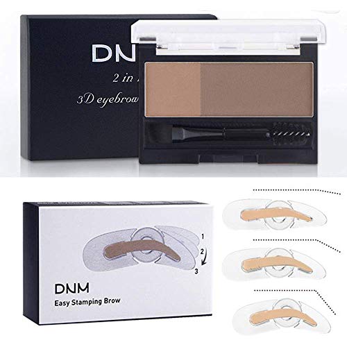 DNM Adjustable Perfect Eyebrow Stamp Waterproof and 3D Eyebrow Powder Set with Eyebrow Brush ,Eye Brow Stamp Kit Eyebrow Stamper Set Waterproof Instant Eyebrow Stamp on Eyebrows (Gray + Brown)