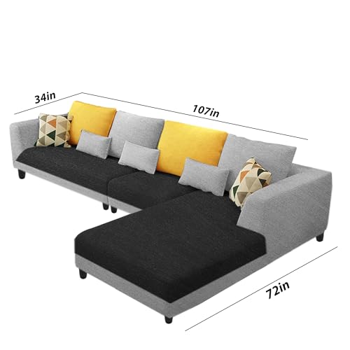 Image of Galib RHS 6 Seater L Shape Sofa Set for Living Room (Black Grey Fabric) Premium Fabric Sofa