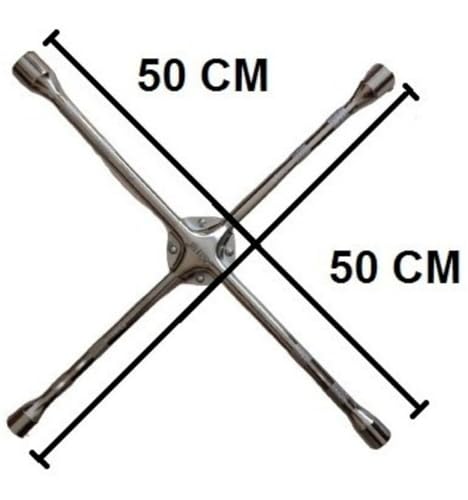 Chave de Roda Cruz 4 Bocas Reforçada - Medidas 17, 19, 21 e 23 mm - 50 cm