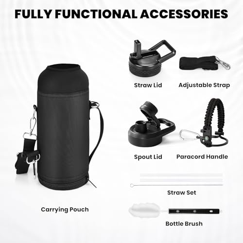 RAYMYLO Insulated Stainless Steel Water Bottle with Straw & Spout Lids - 1L Leak-Proof Metal Flask for Sports & Travel, BPA-Free, Keeps Drinks Cold for 24 Hrs, Hot for 12 Hrs - Image 6