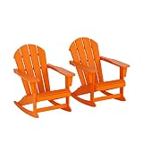 WO Home Furniture Adirondack Rocking Chair Set of 2PCS Patio Outdoor Chairs (Orange)