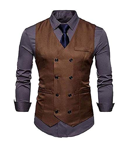 Men's Double Breasted White Waistcoat Slim Fit Suits Vest Business Dress Vests