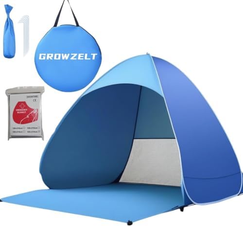 XXL Strandmuschel Pop Up uv Schutz 50 +, Strandzelt Sonnenschutz 3-5 Personen, Größer Strandmuschel Pop Up 200x165x130cm - GROWZELT