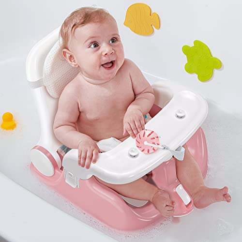 Image of BabyBond Baby Bath Seat with Sitting & Lying 2 Modes, 3-Speed Adjustment, Powerful Suction Cups, Infant Bathtub Chair with Washable Pillow