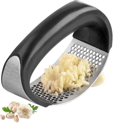 Image of Stainless Steel Garlic Crusher & Ginger Crusher | Manual Garlic Press with Ergonomic Handle (Black)