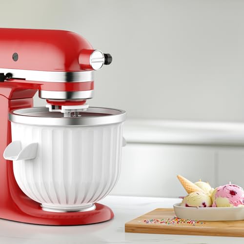 Ice Cream Maker Attachment for Kitchenaid Stand Mixers, Compatible with 4.5Qt to 7Qt for Kitchenaid Mixers, 2-Quart Capacity, Sorbet Gelato & Ice Cream Maker for Kitchenaid Mixer Attachments, White - Thumbnail 7